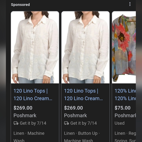 120% Lino embroidered Floral Button Down Blouse White Pink Size EU 48 Large - Picture 2 of 7